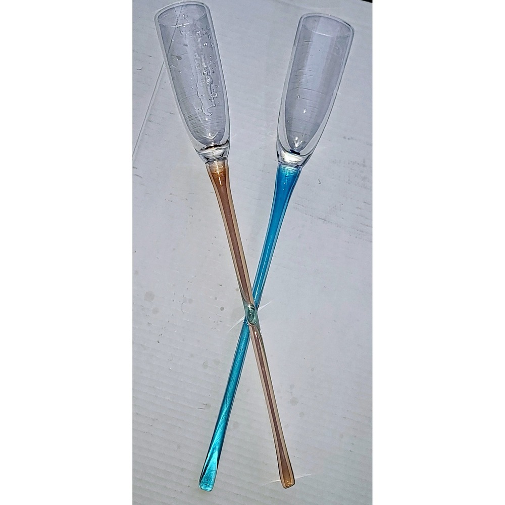 Vintage Artland Her and His Champagne Flutes Hand Blown Glass Long Stem 16.5"